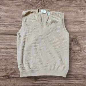 Vintage tan John Ashford golf sweatshirt vest large  100 % cotton cable knit